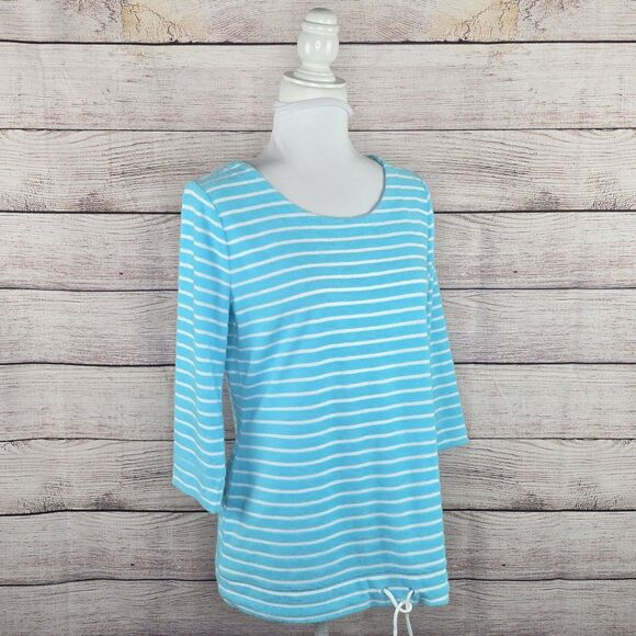 Talbots Stripe Soft Terry Cloth Drawstring Hem Top Cover Up Medium Petite NWT - Picture 6 of 8